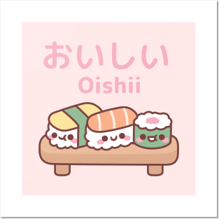 Cute Plate Of Japanese Sushi Oishii Posters and Art